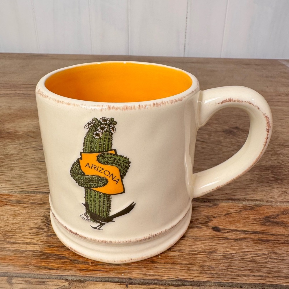 SF Mercantile Coffee Mug Arizona Cactus Roadrunner Cream Orange Souvenir 16oz